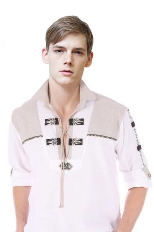 Embroidered moon white Trachten shirt for men