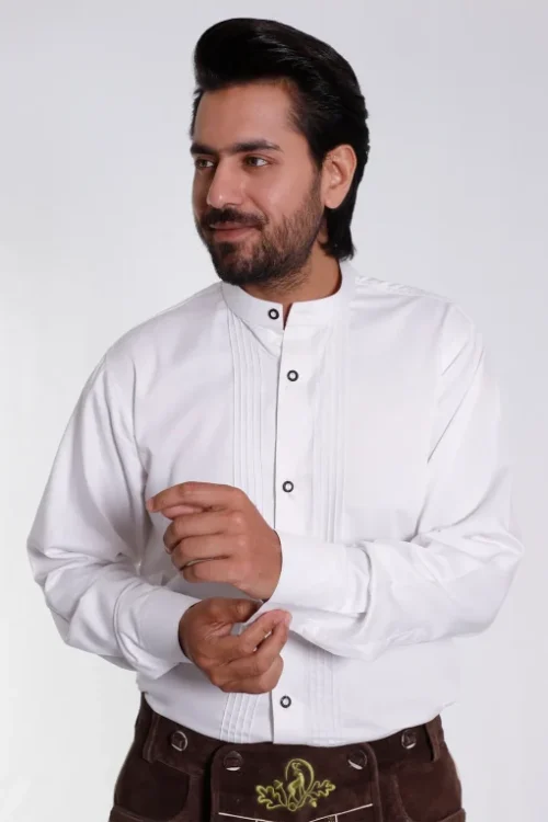 Alpine pleated white Bavarian shirt for men