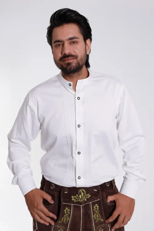 Alpine pleated white Bavarian shirt for men