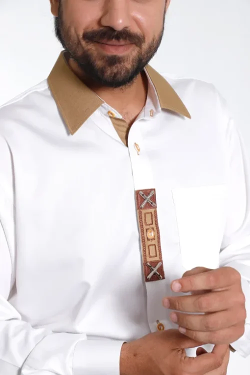 Milky white Lederhosen shirt with tan highlights