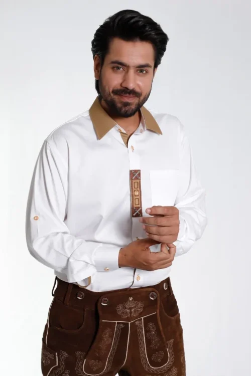 Milky white Lederhosen shirt with tan highlights