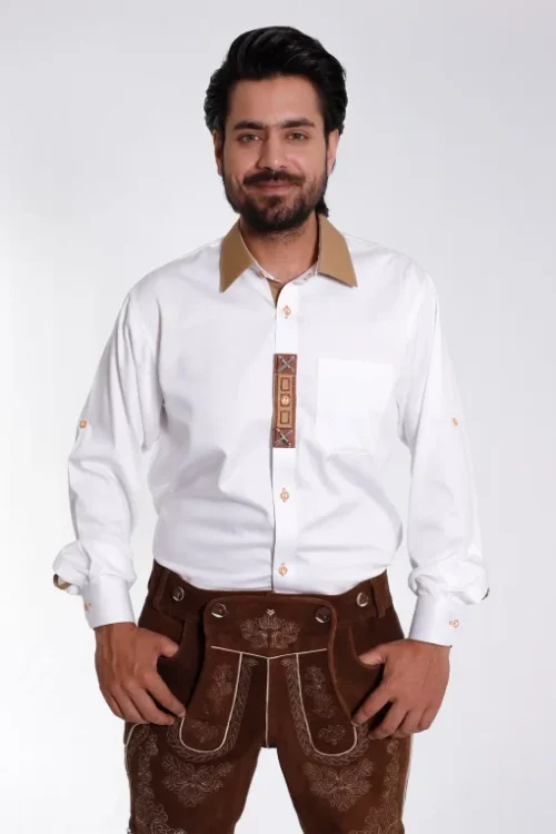 Milky white Lederhosen shirt with tan highlights