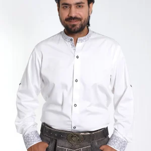 White Lederhosen shirt with floral collar and cuffs