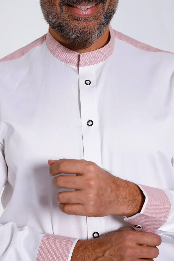 White wine Bavarian shirt for men with pink details