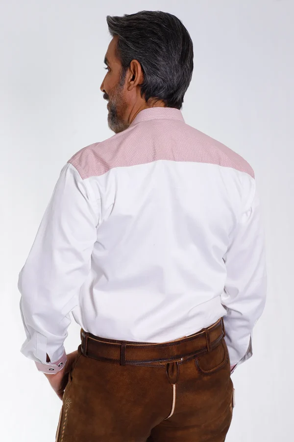 White wine Bavarian shirt for men with pink details