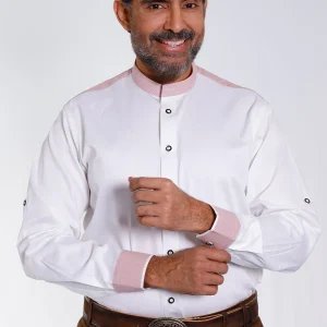 White wine Bavarian shirt for men with pink details