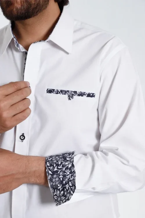 White Lederhosen shirt with contrasting black boundaries