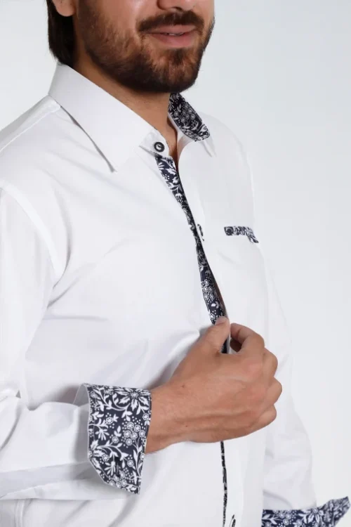 White Lederhosen shirt with contrasting black boundaries