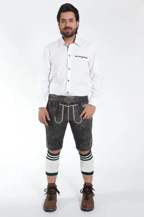 White Lederhosen shirt with contrasting black boundaries