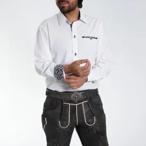 White Lederhosen shirt with contrasting black boundaries