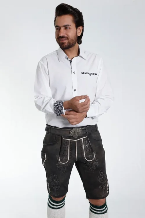 White Lederhosen shirt with contrasting black boundaries