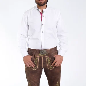 Alpine elegance white Lederhosen shirt with red accents