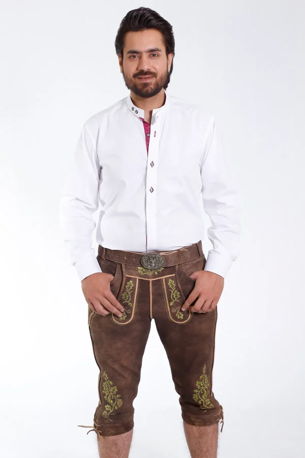 Alpine elegance white Lederhosen shirt with red accents