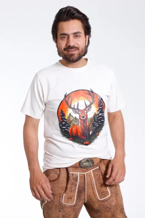 Ash grey men's tee with abstract antler deer print
