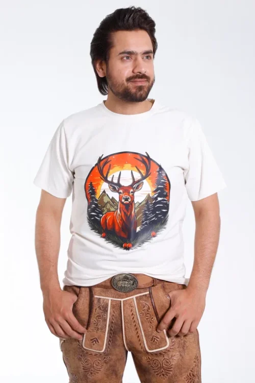 Stag Motif Traditional Mens T-Shirt for Lederhosen - Image 2