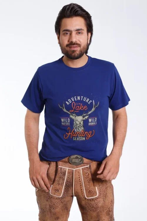 Royal blue Alpine men's T-shirt with stag graphic