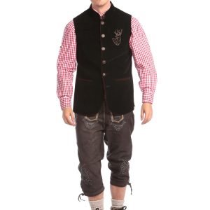 Embrace traditional German elegance with this embroidered dull black waistcoat.