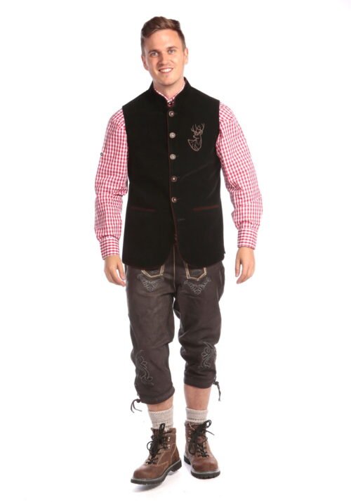 Embrace traditional German elegance with this embroidered dull black waistcoat.