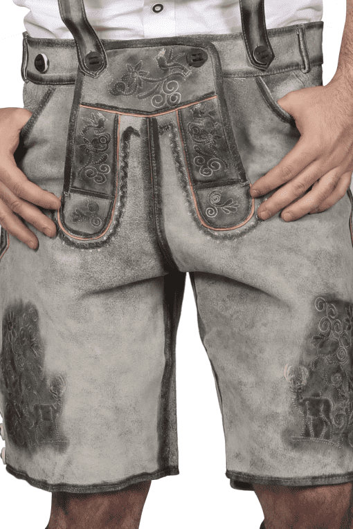 Trachten Short Mens Lederhosen Shaded Grey - Image 2
